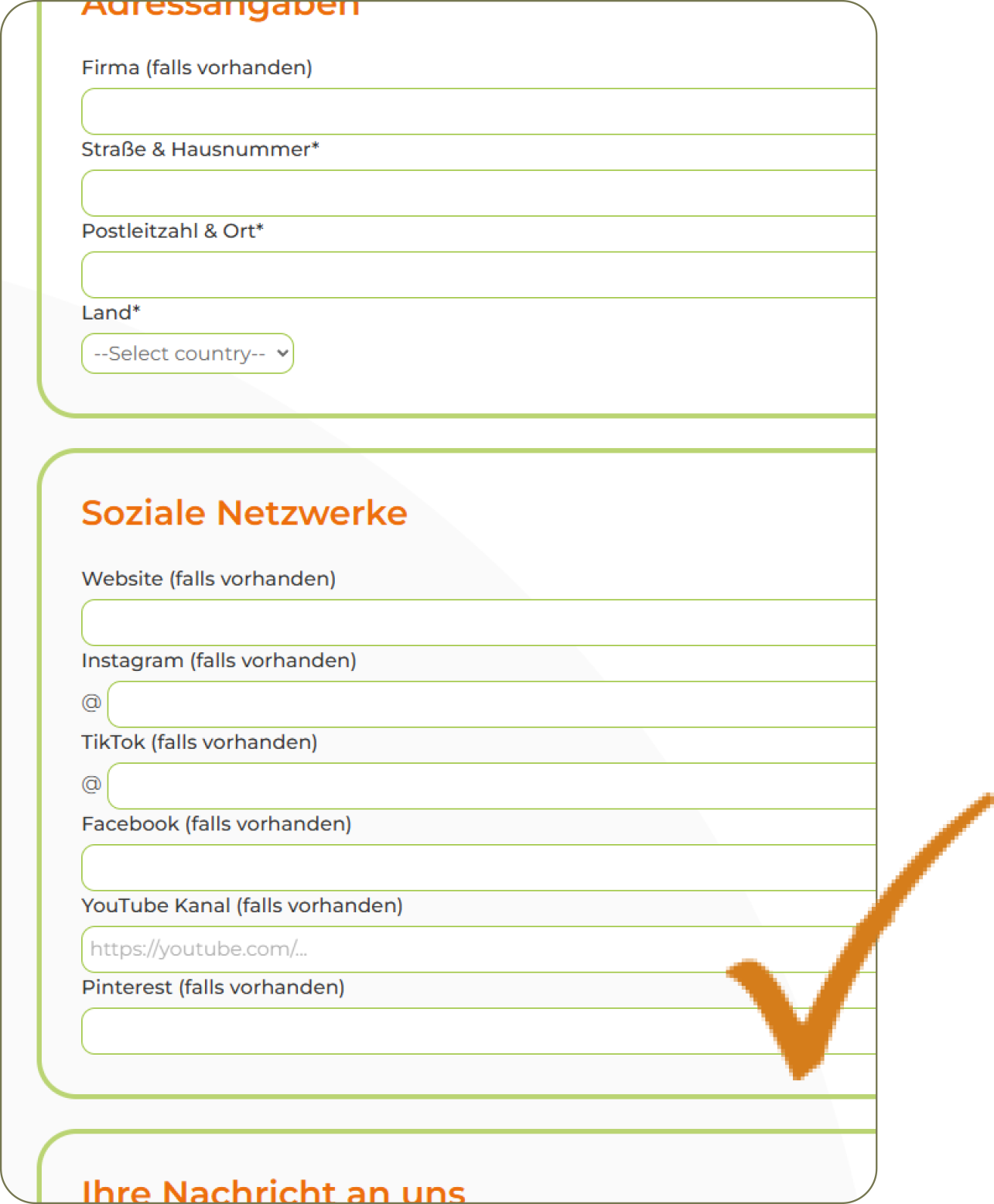 Ein Ausschnitt des Kontaktformulars für das Partnerprogramm.